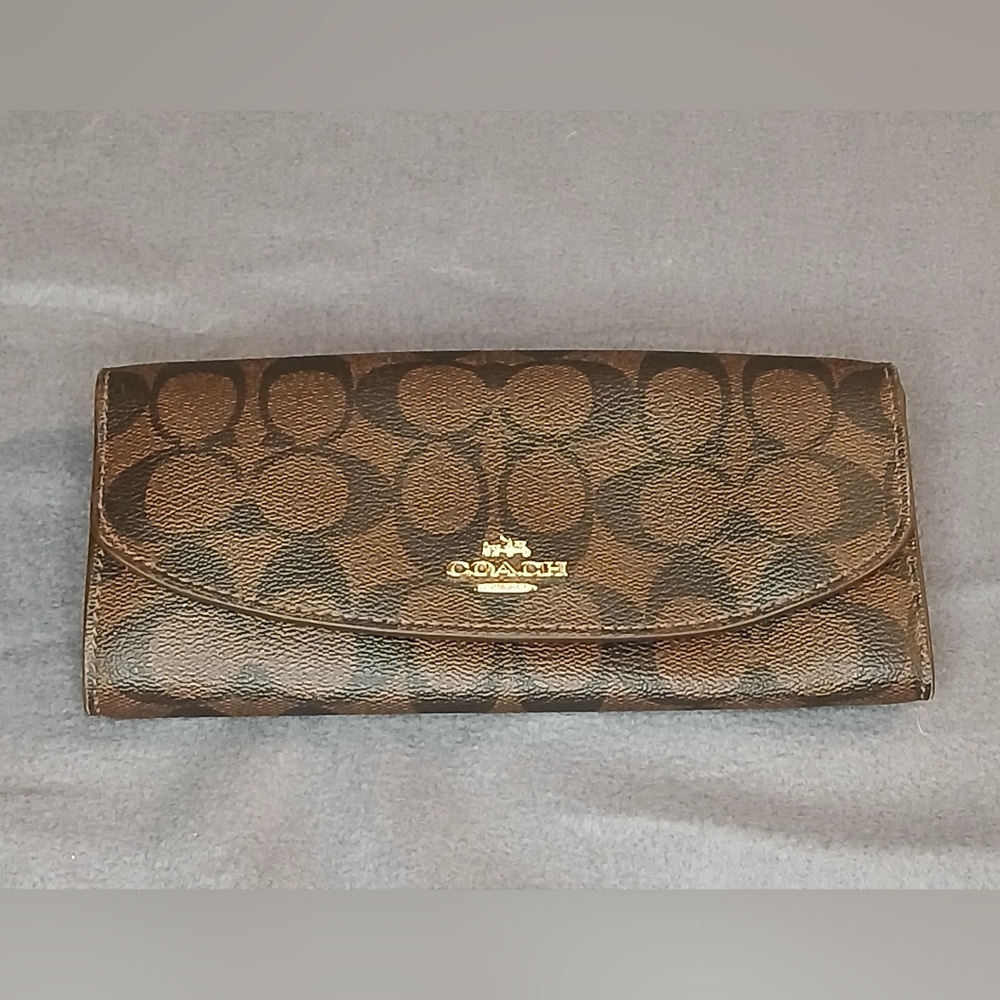 Coach Dark Brown Signature Clutch Wallet